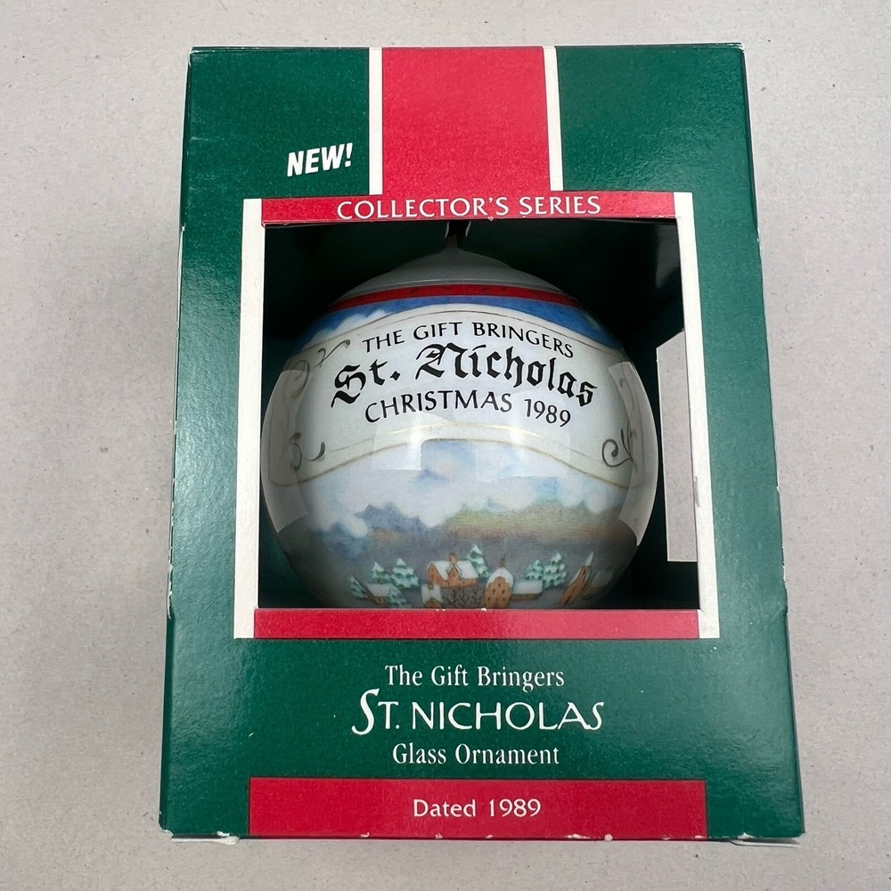 NIB 1989 Hallmark Keepsake #1 The Gift Bringers St. Nicholas Glass Ball Ornament